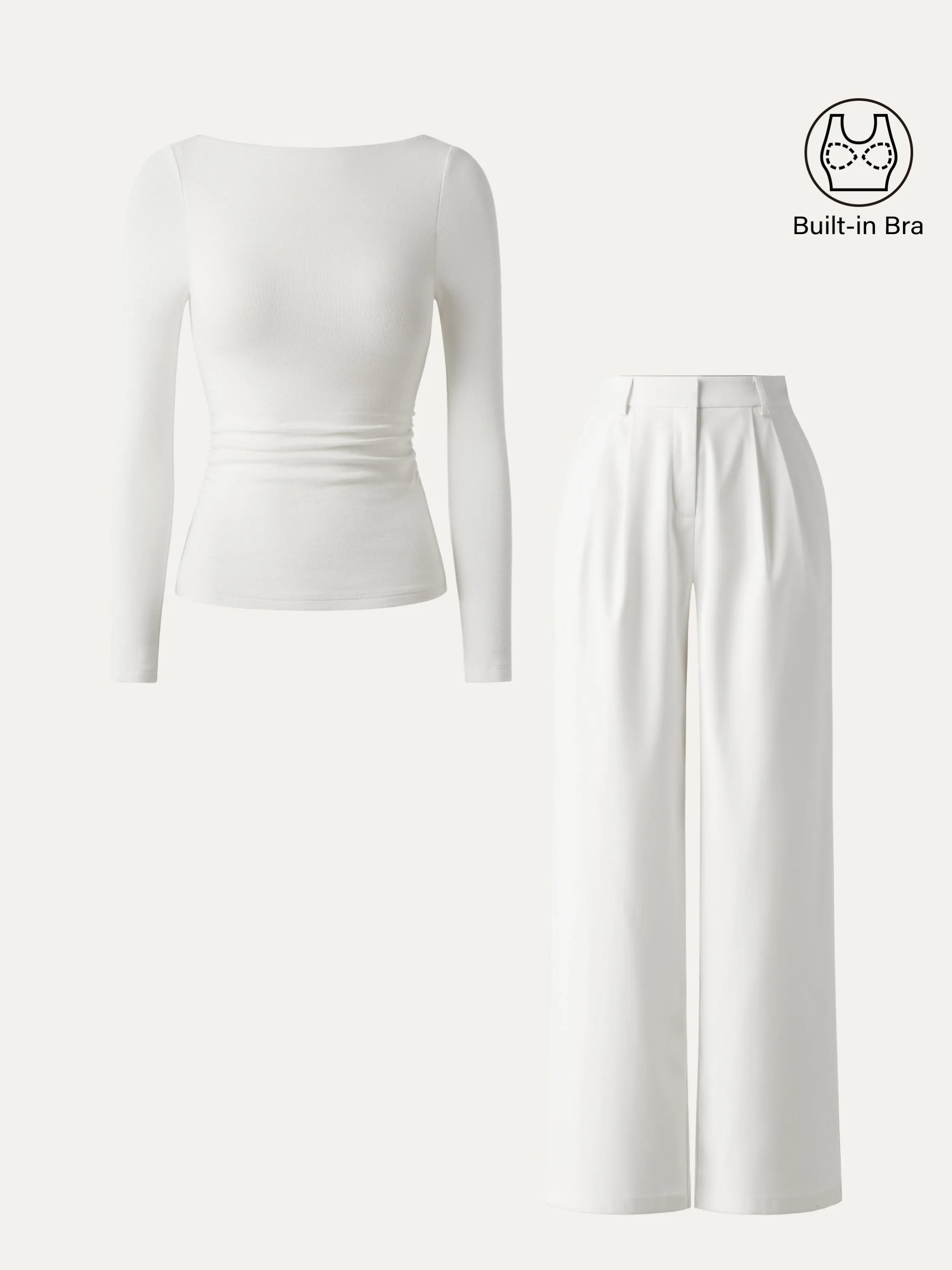 2Pcs Set Open-Back Brami Top & Effortless Wide-leg Tailored Pant