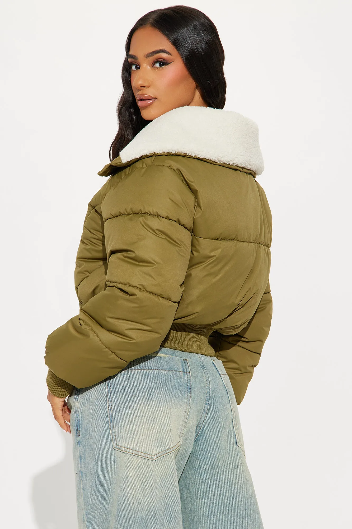 Akari Sherpa Collar Puffer Jacket - Olive