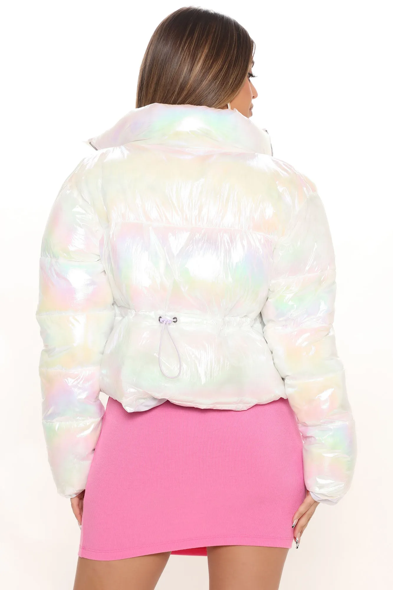 All Eyes On Me Puffer Iridescent Jacket - Iridescent