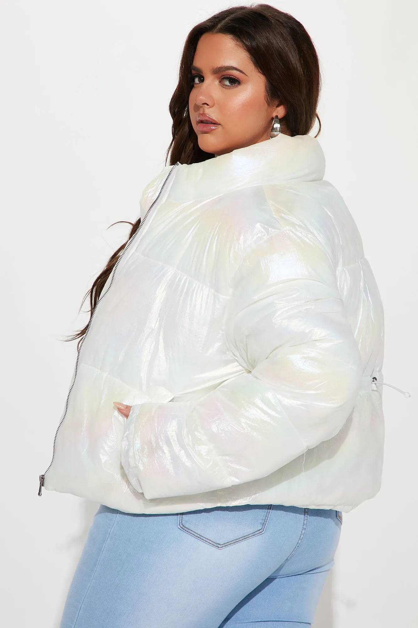 All Eyes On Me Puffer Iridescent Jacket - Iridescent