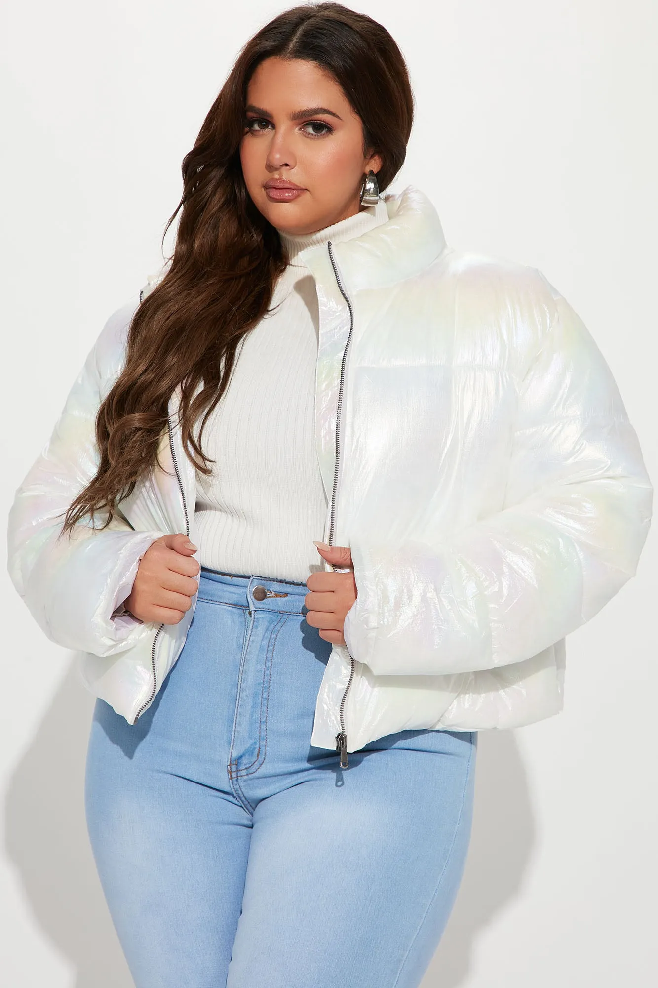 All Eyes On Me Puffer Iridescent Jacket - Iridescent