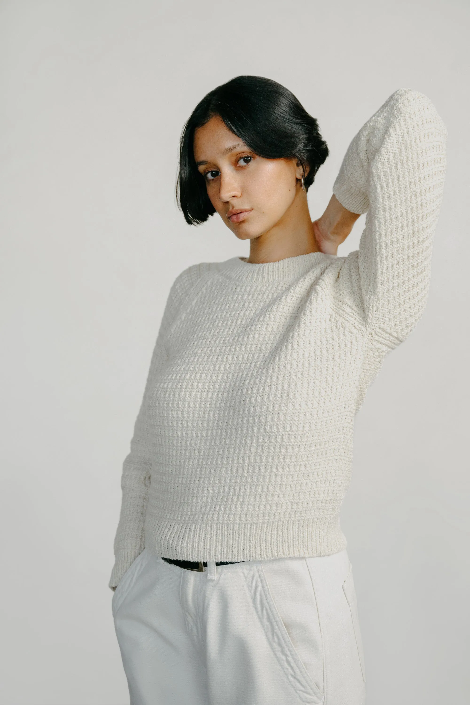 Barrett Waffle Knit Pullover, Alpaca Cotton, Cream