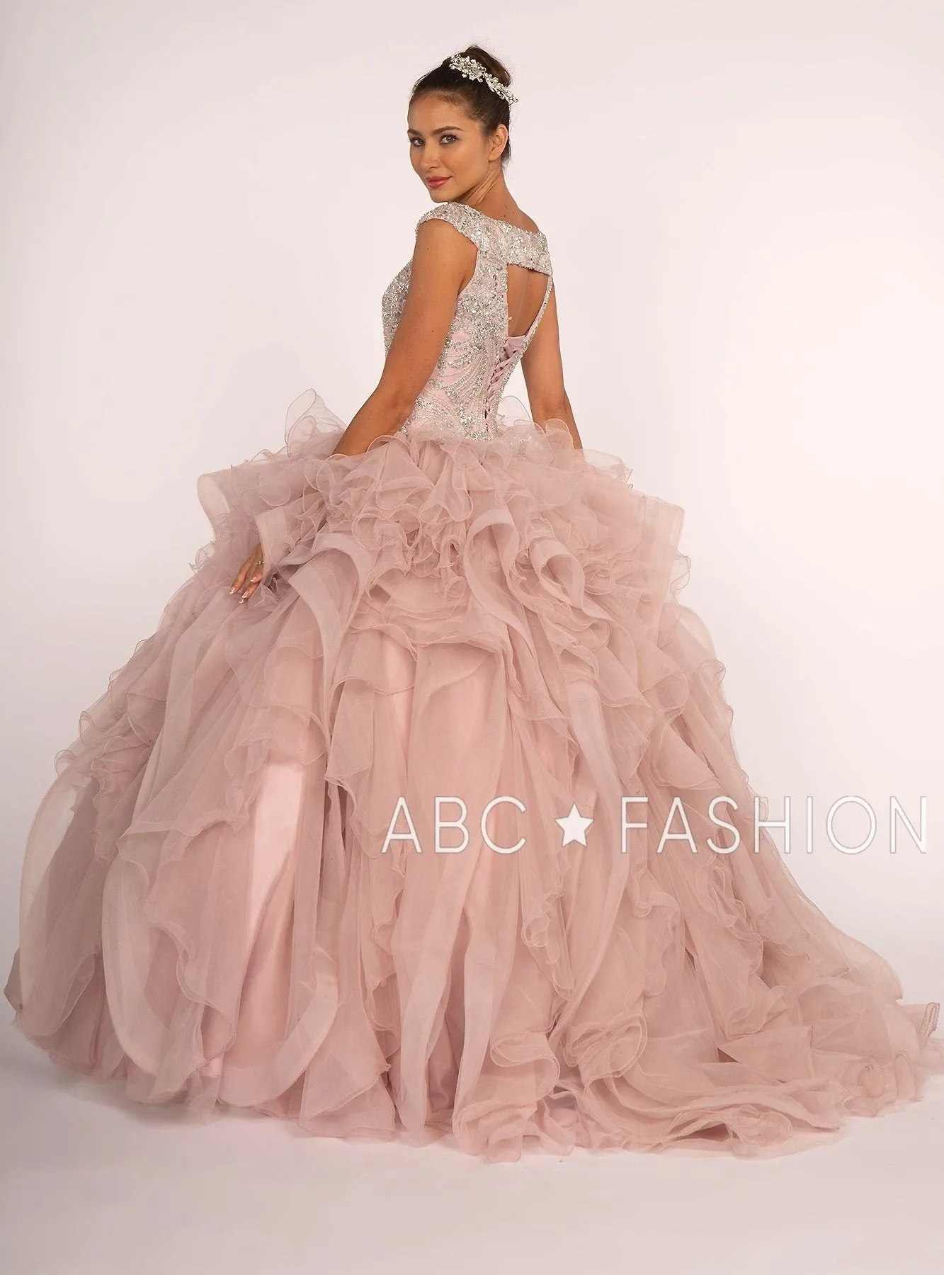 Beaded Sleeveless Ball Gown with Ruffled Skirt by Elizabeth K GL2514