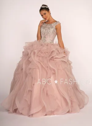 Beaded Sleeveless Ball Gown with Ruffled Skirt by Elizabeth K GL2514