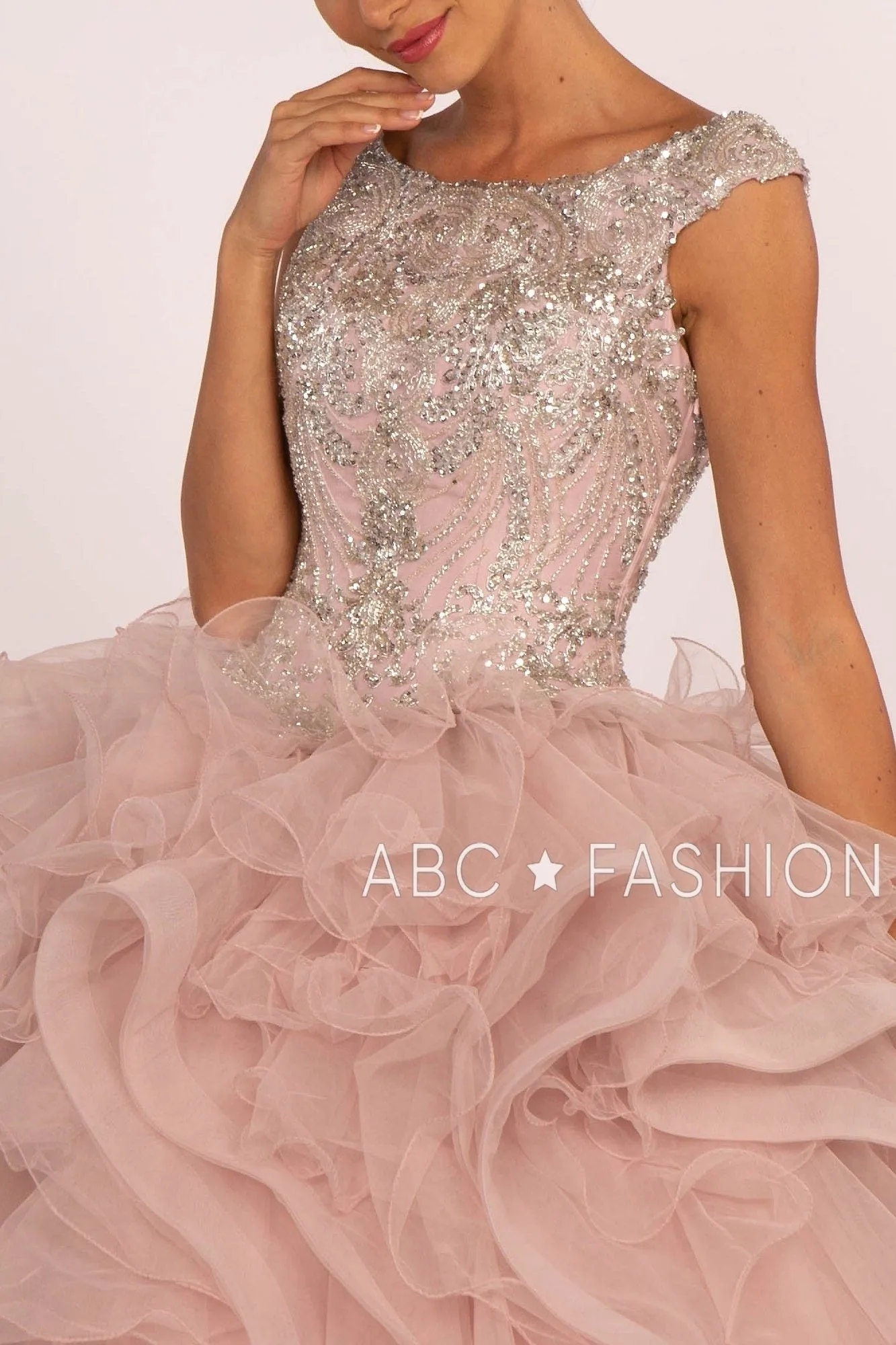 Beaded Sleeveless Ball Gown with Ruffled Skirt by Elizabeth K GL2514