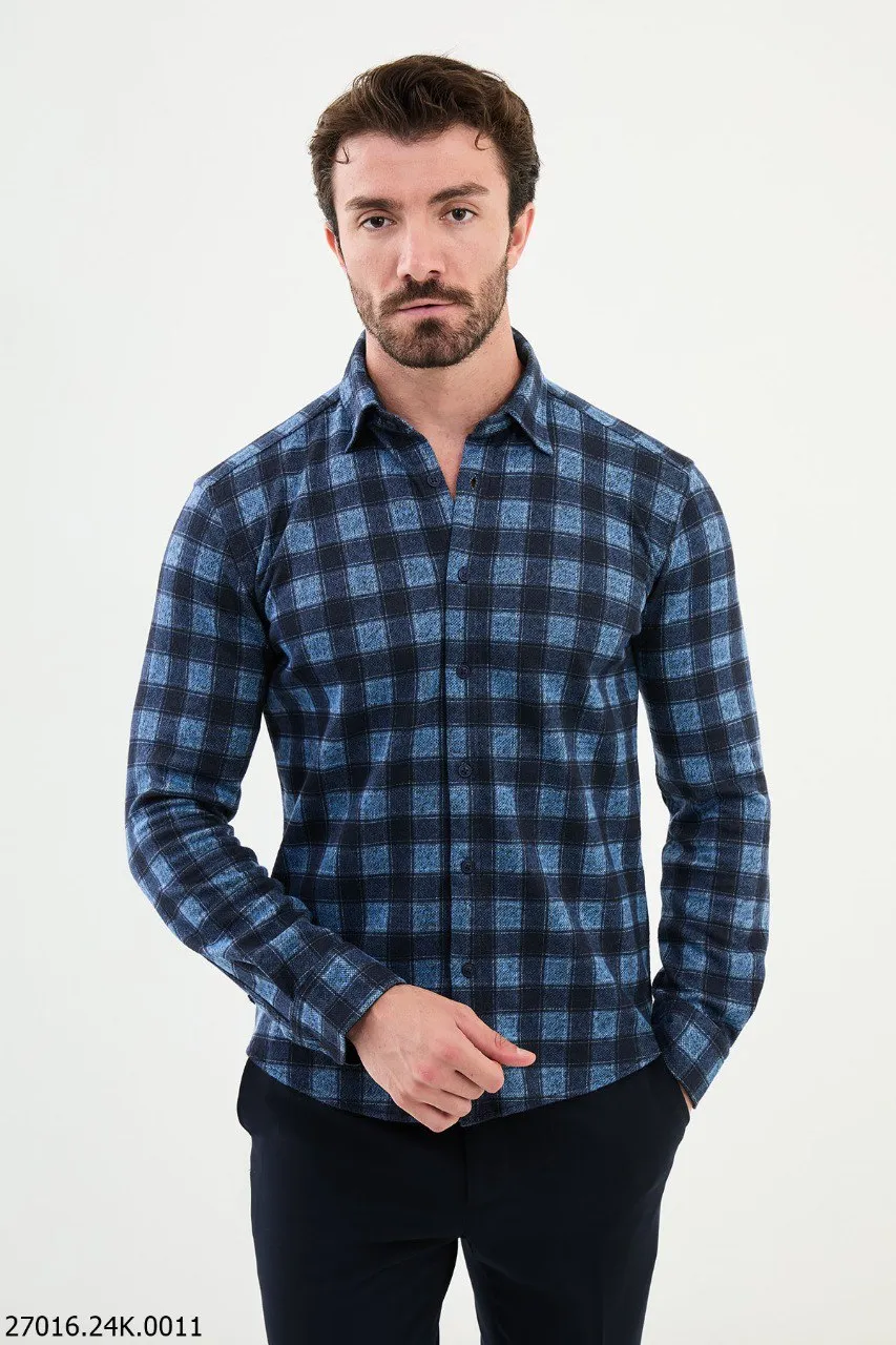 Blue Checkered Long-Sleeve Shirt