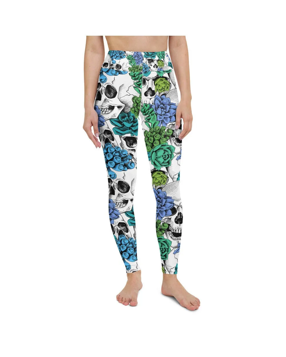 Blue Floral Skulls Yoga Pants