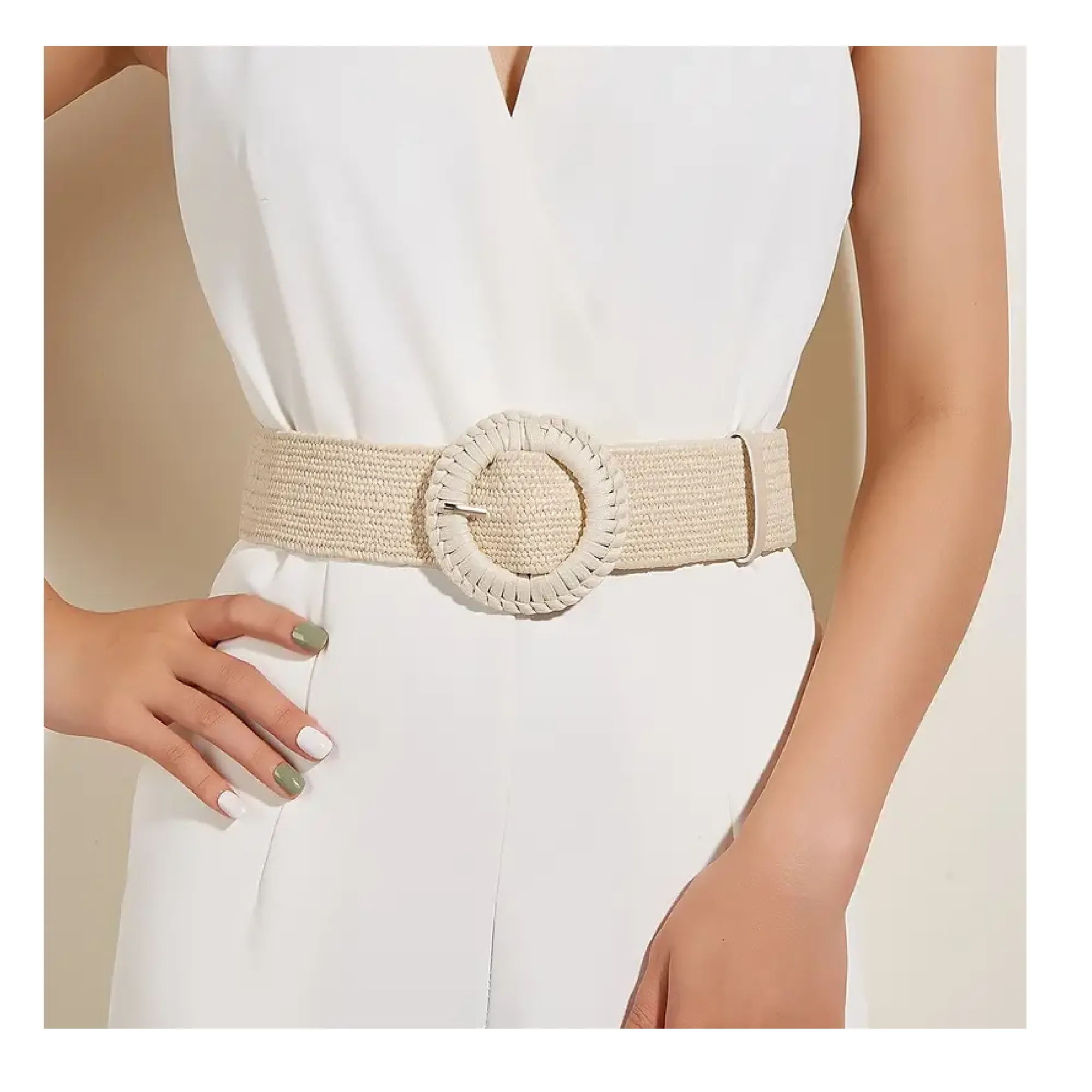 Bohemian Style Straw Belt Hand-woven Buckle PP Grass Belt Stretch Skinny Belt For Women