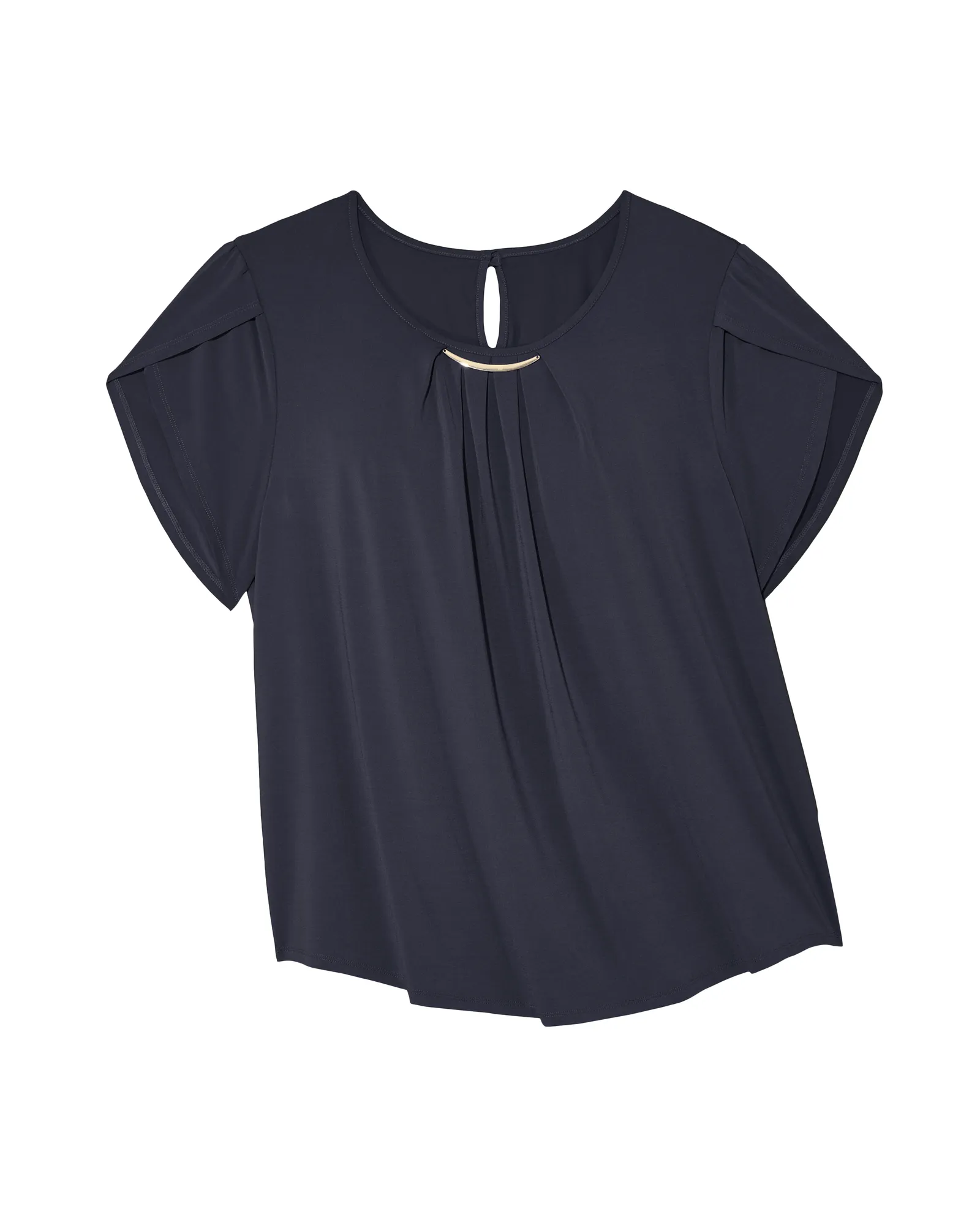 Bonnie Neck Detail Tulip Sleeve Blouse | Navy