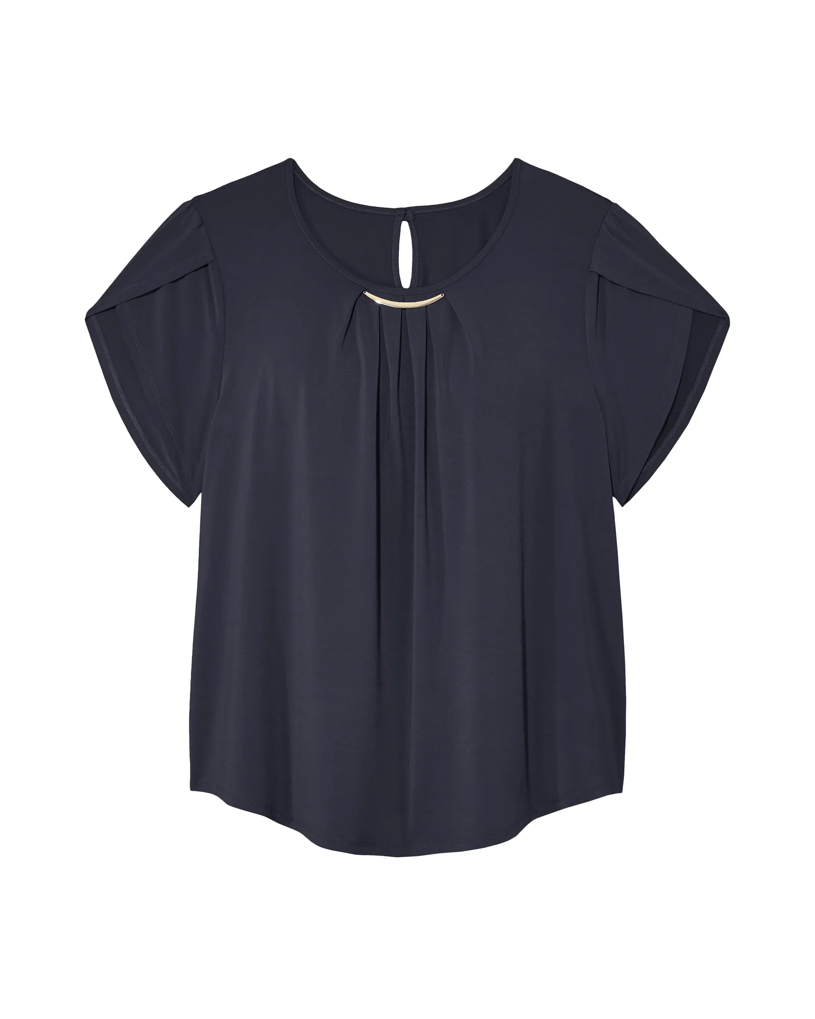 Bonnie Neck Detail Tulip Sleeve Blouse | Navy