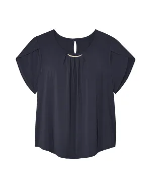 Bonnie Neck Detail Tulip Sleeve Blouse | Navy