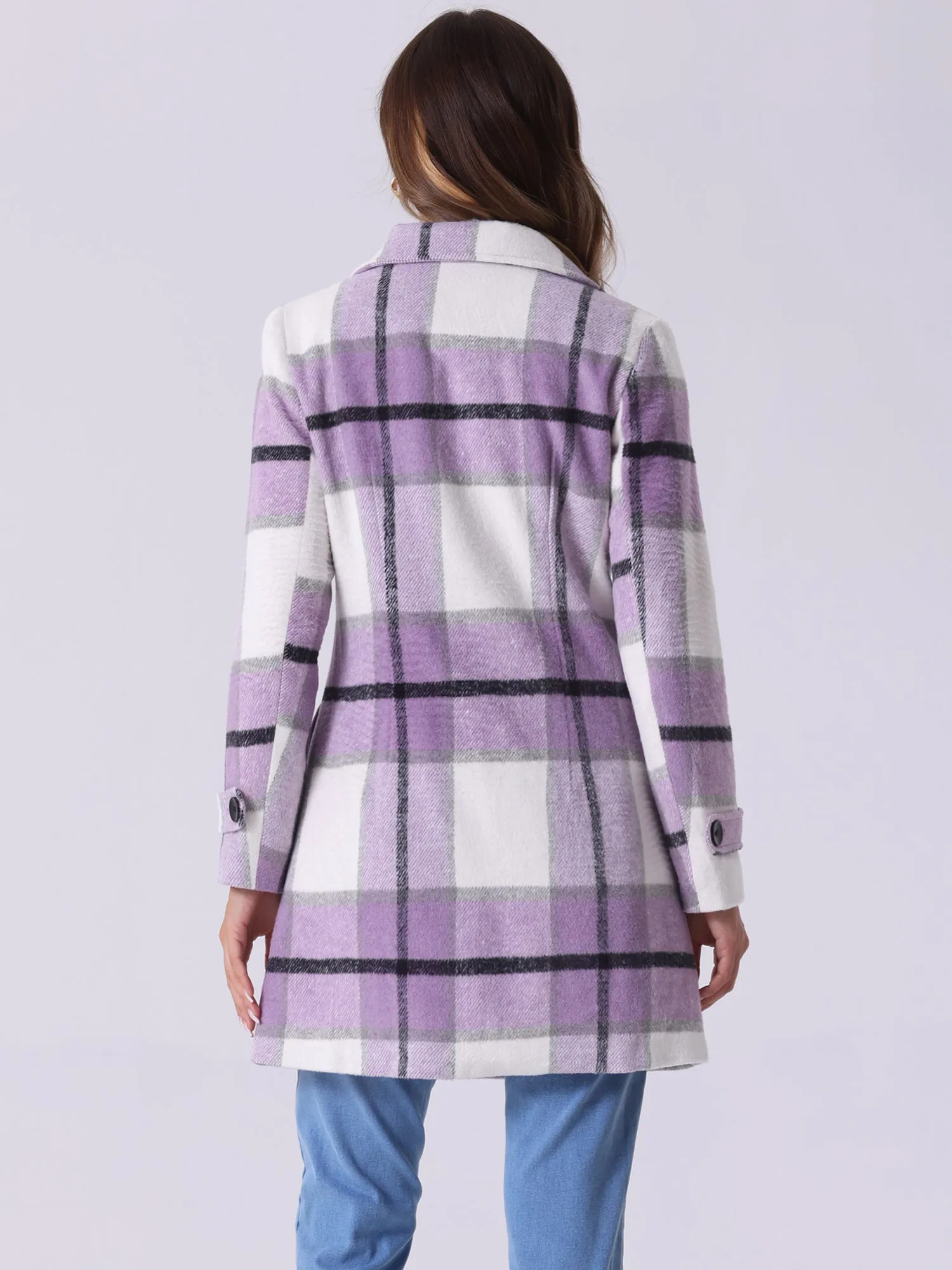 Buffalo Checks Double Breasted Notched Lapel Plaid Trench Pea Coat