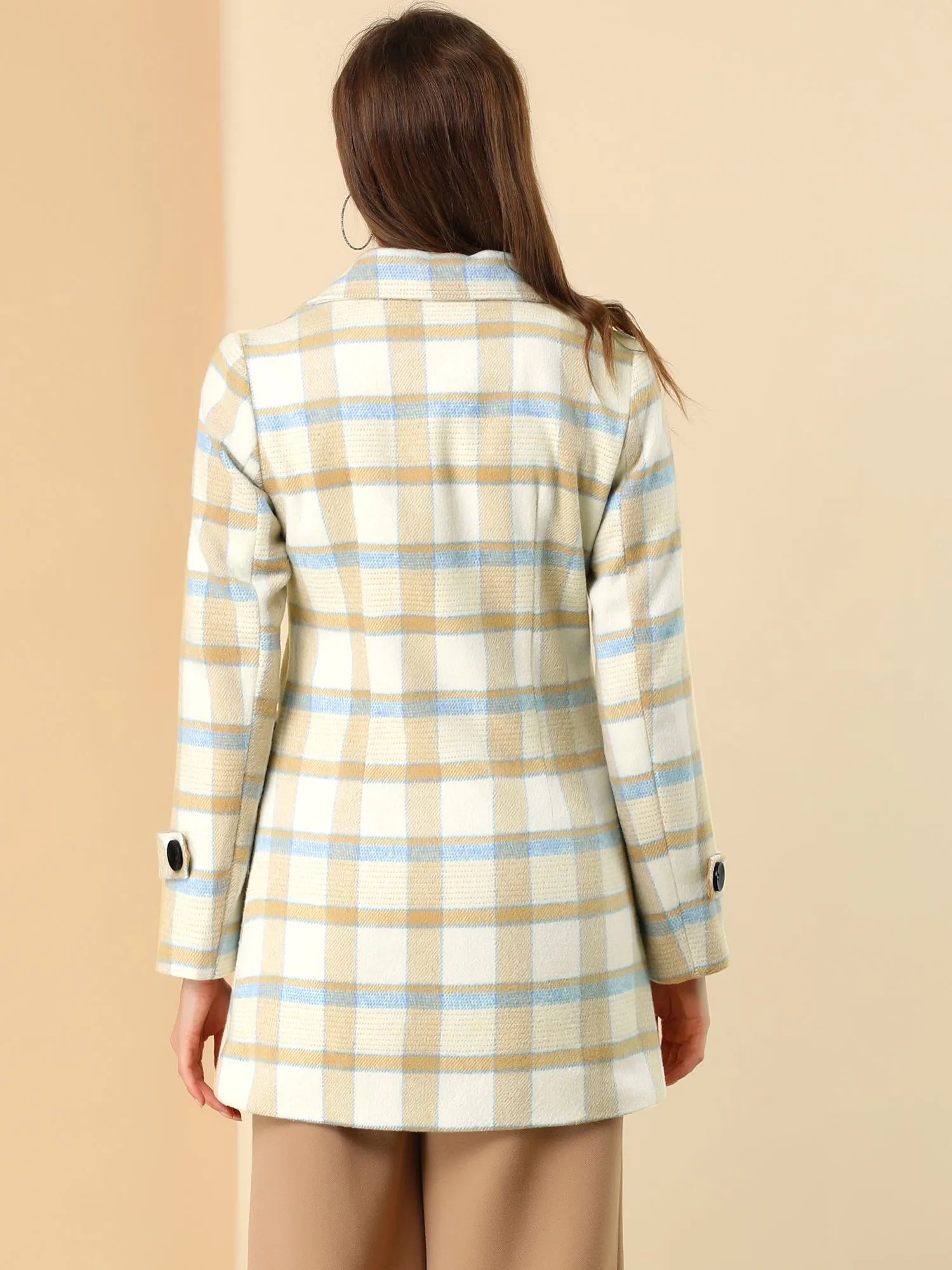 Buffalo Checks Double Breasted Notched Lapel Plaid Trench Pea Coat