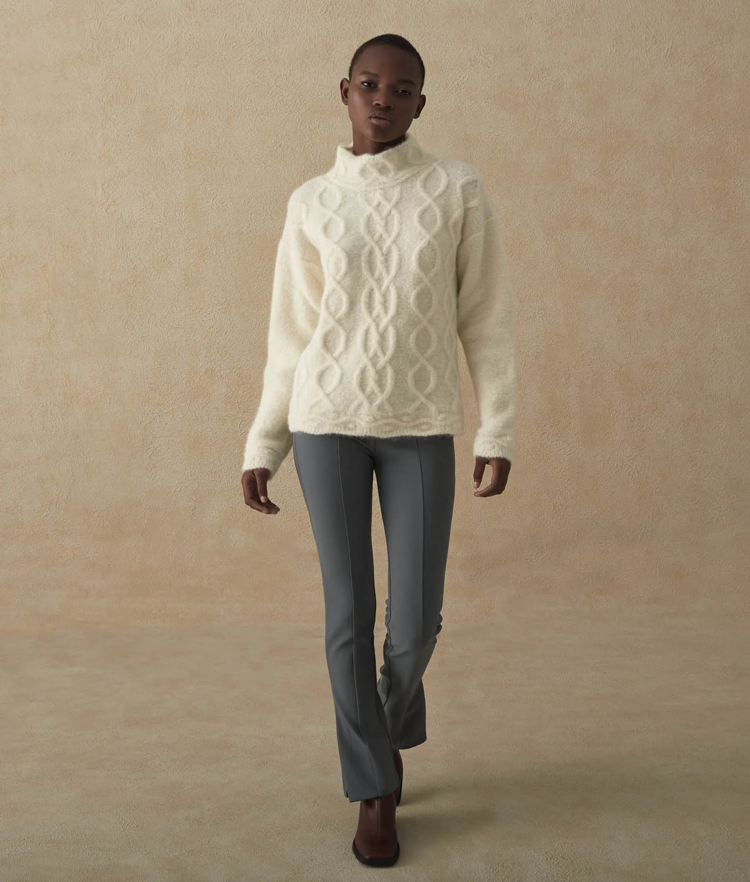 Cables High-Neck Sweater