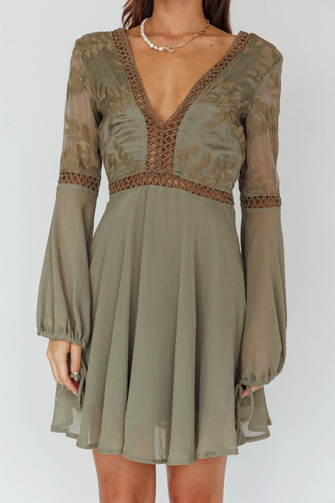 Carson Crochet Details Dress Olive