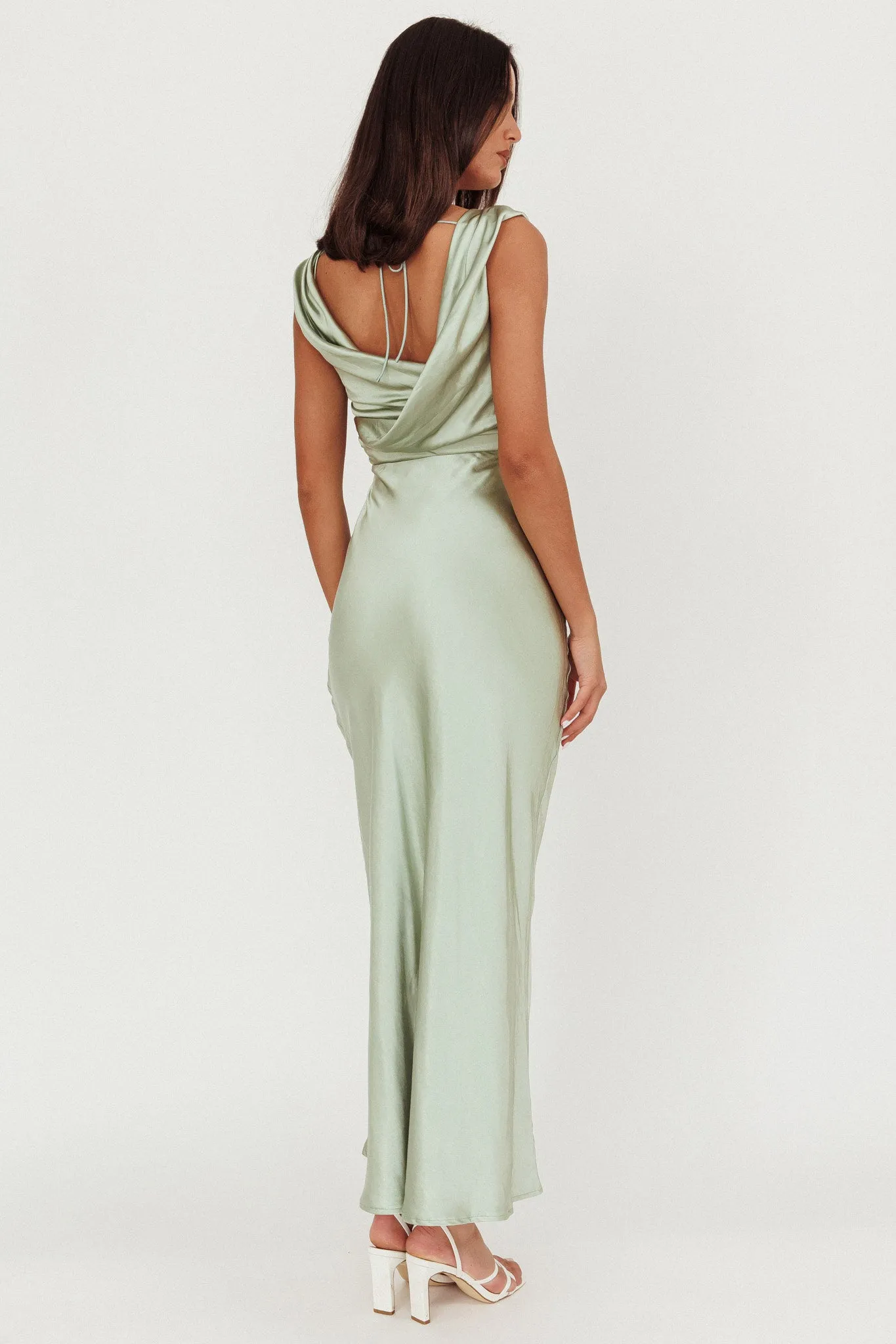 Chills Cowl Neck Satin Maxi Dress Sage