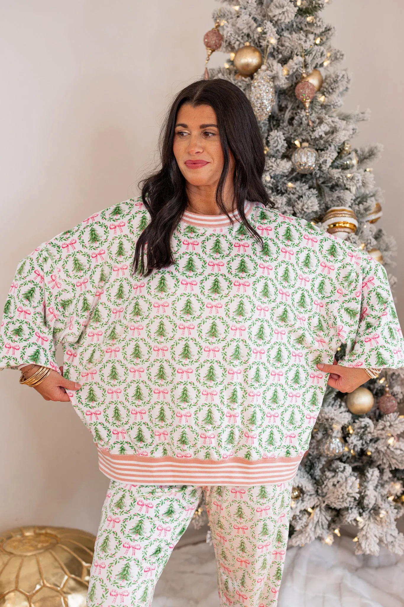 Christmas Cheer White Pajama Top