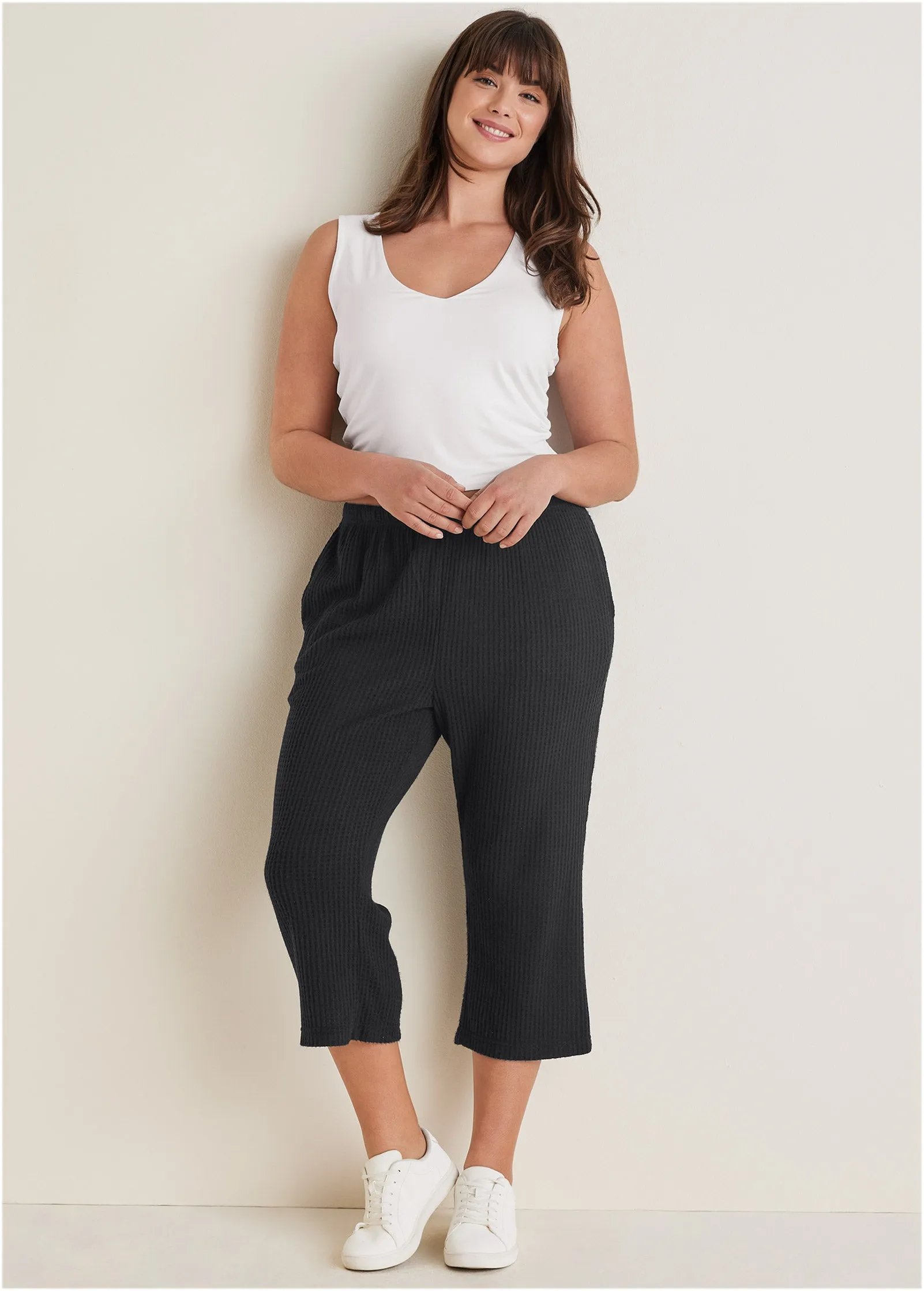 Cozy Waffle Crop Pant - Black