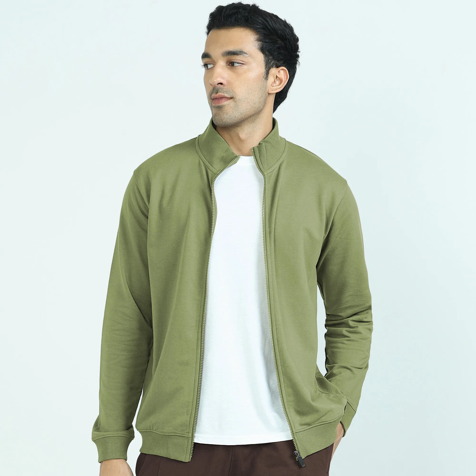 Cruze French Terry Cotton Zip Ups Olive Green