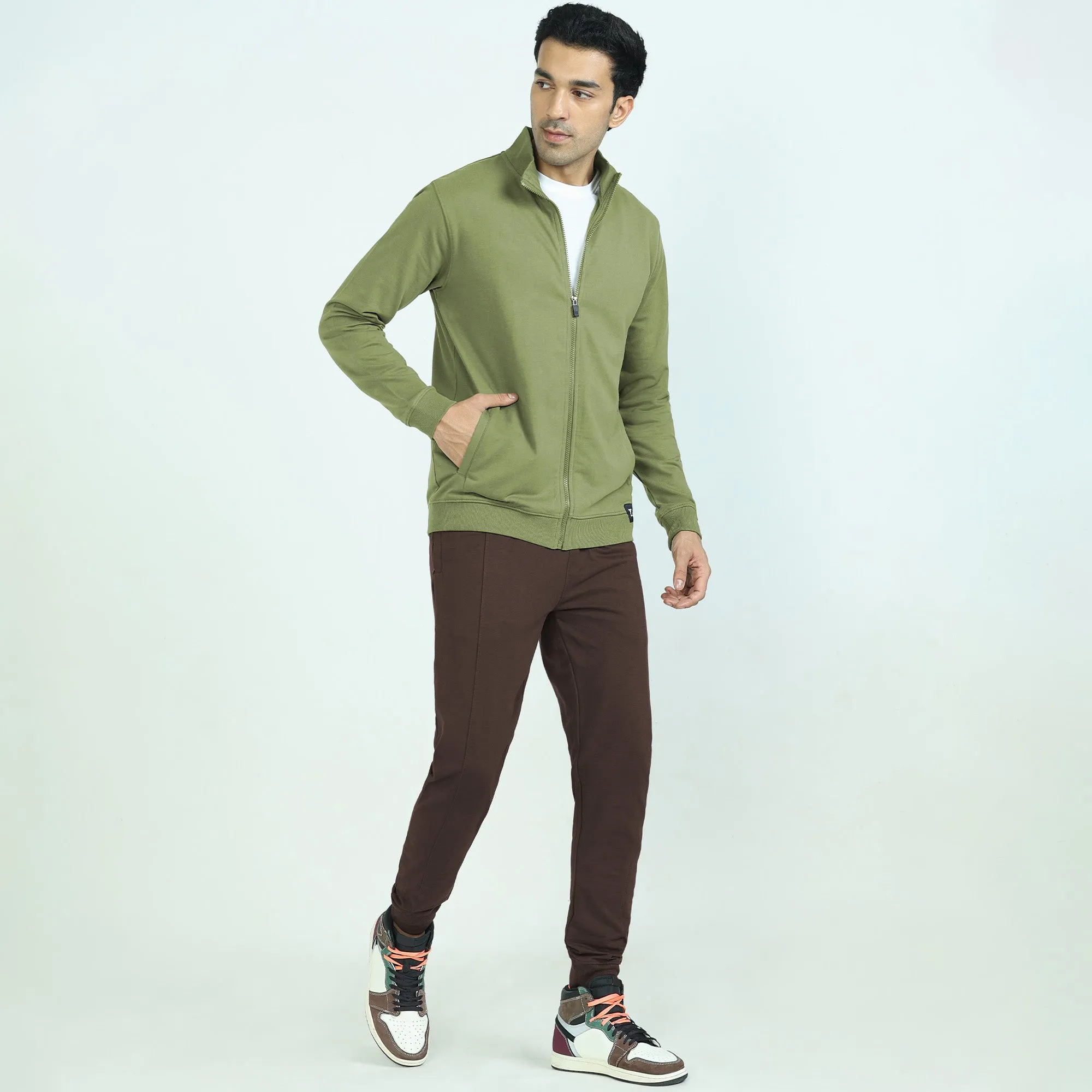 Cruze French Terry Cotton Zip Ups Olive Green