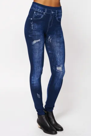 Distressed Denim Look Leggings