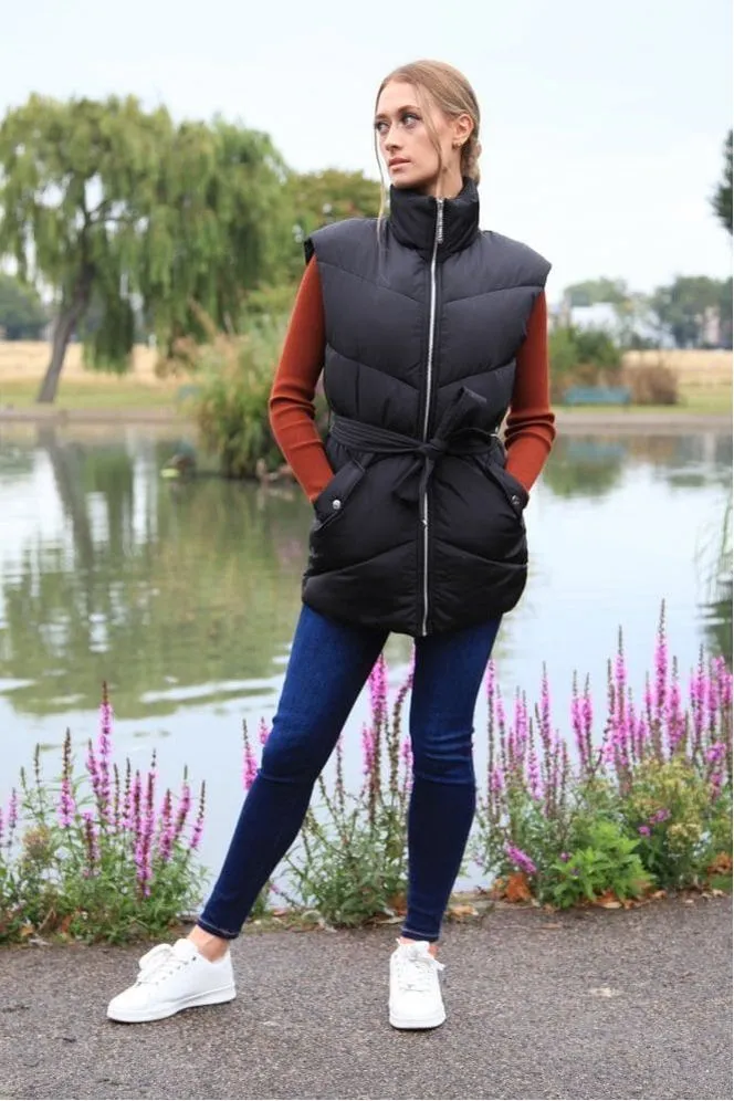 Double Second Black Belted Gilet Puffer