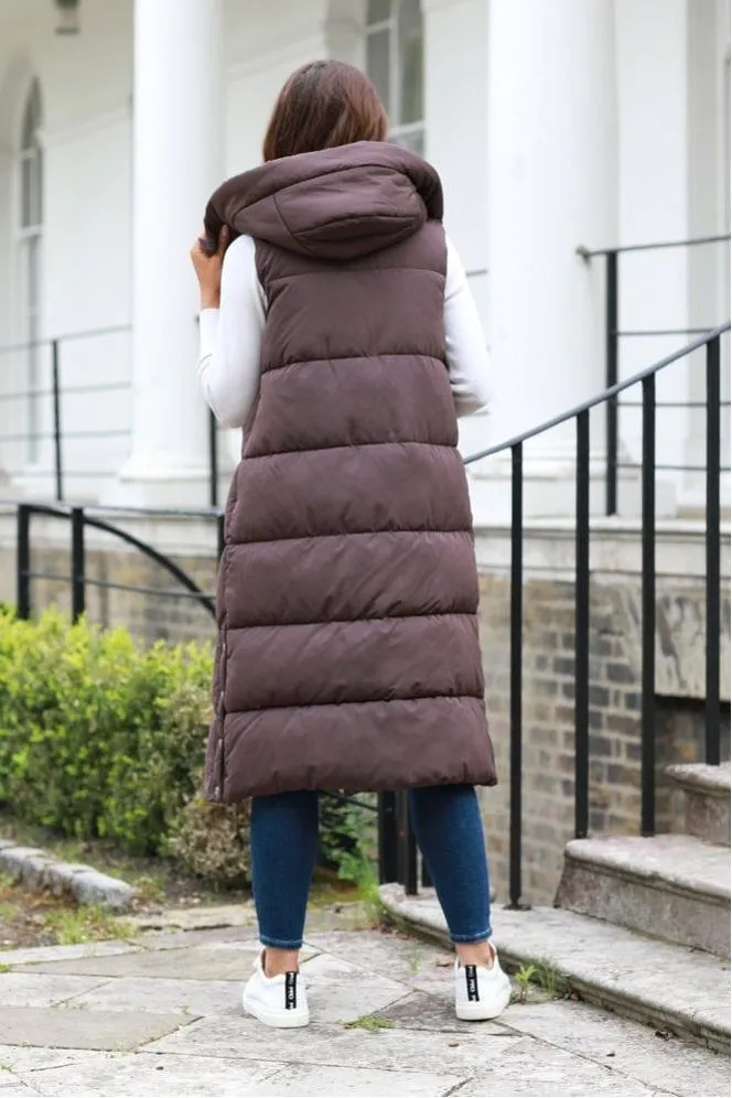 Double Second Brown Long Lux Wrap Gilet Puffer