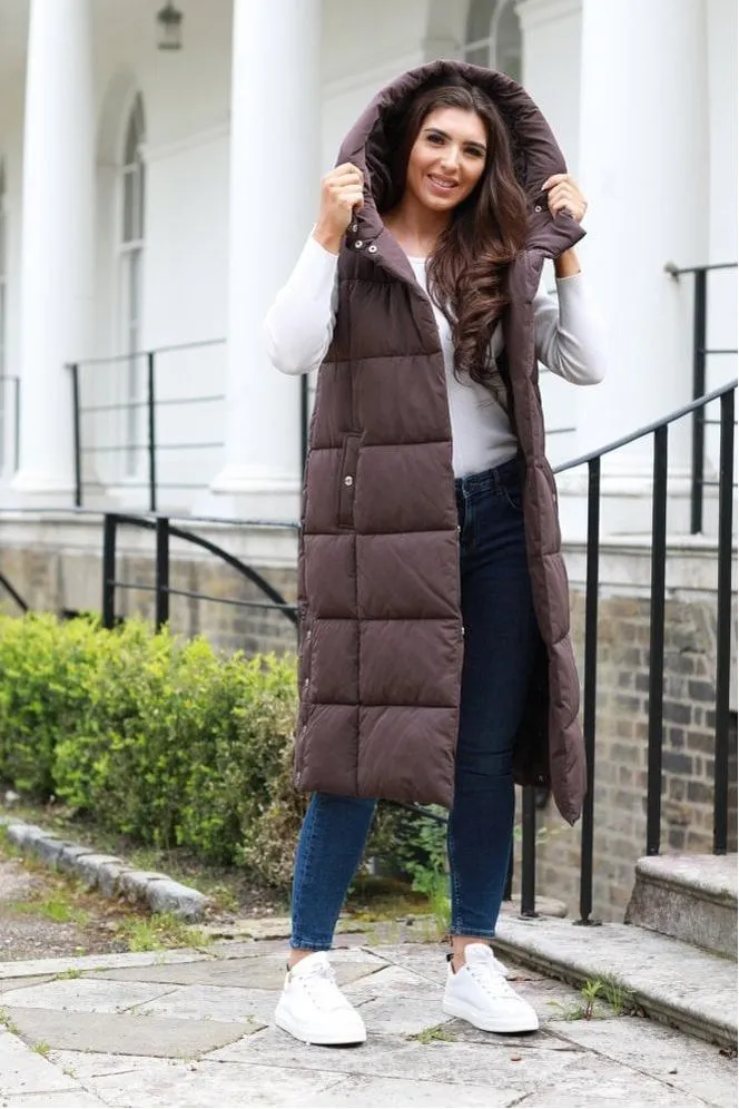 Double Second Brown Long Lux Wrap Gilet Puffer