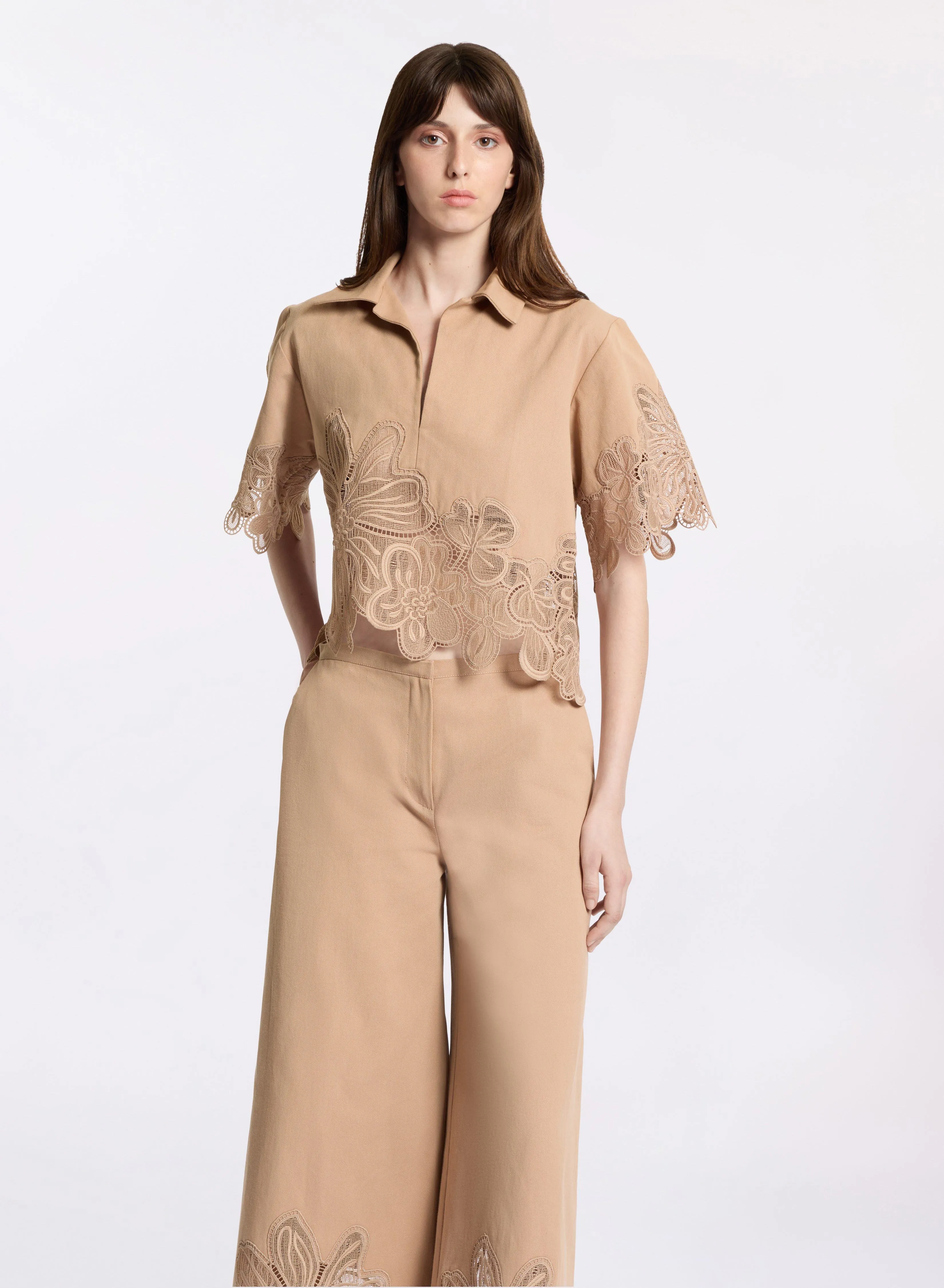 Embroidered Gabardine Top