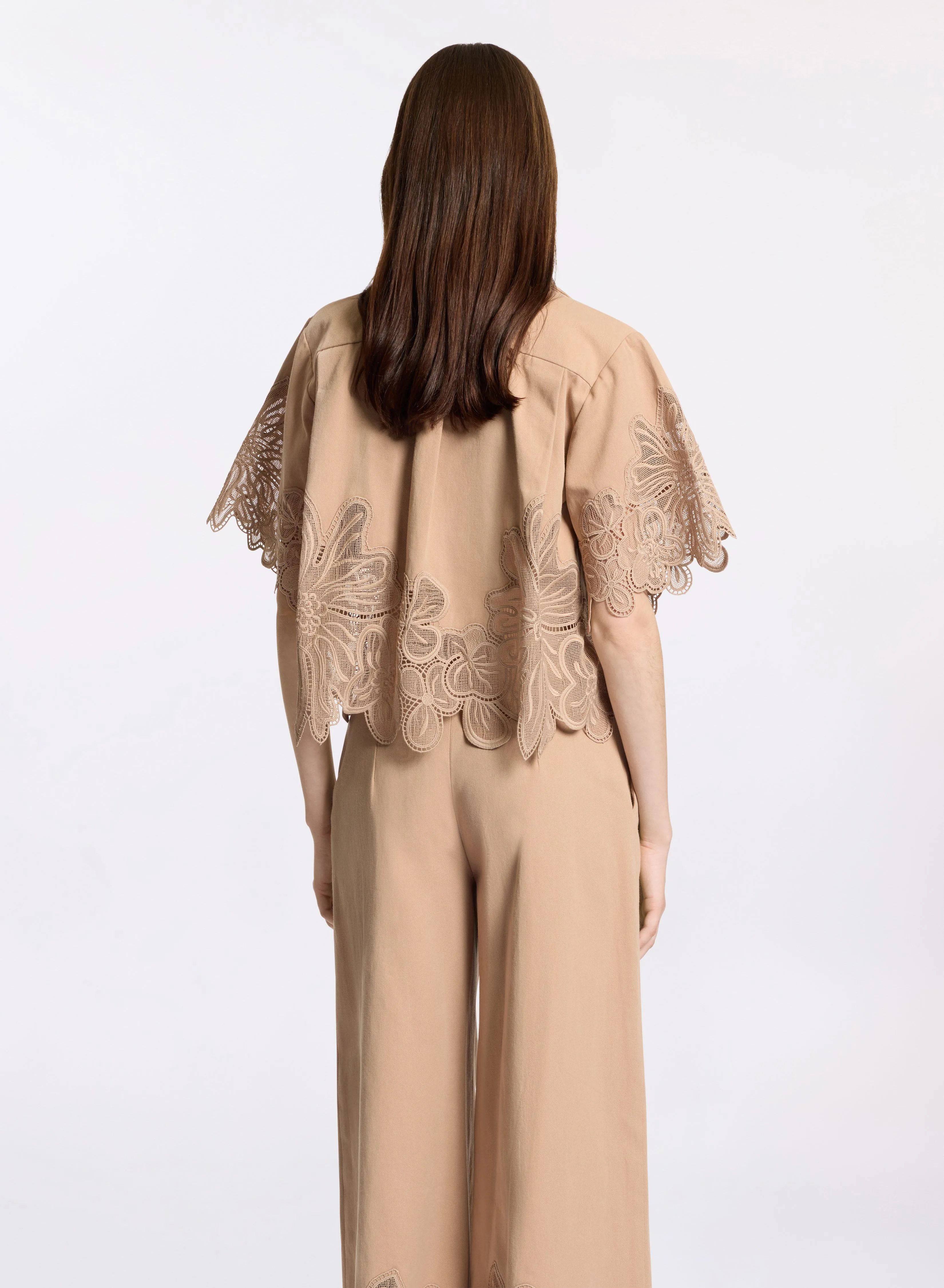 Embroidered Gabardine Top