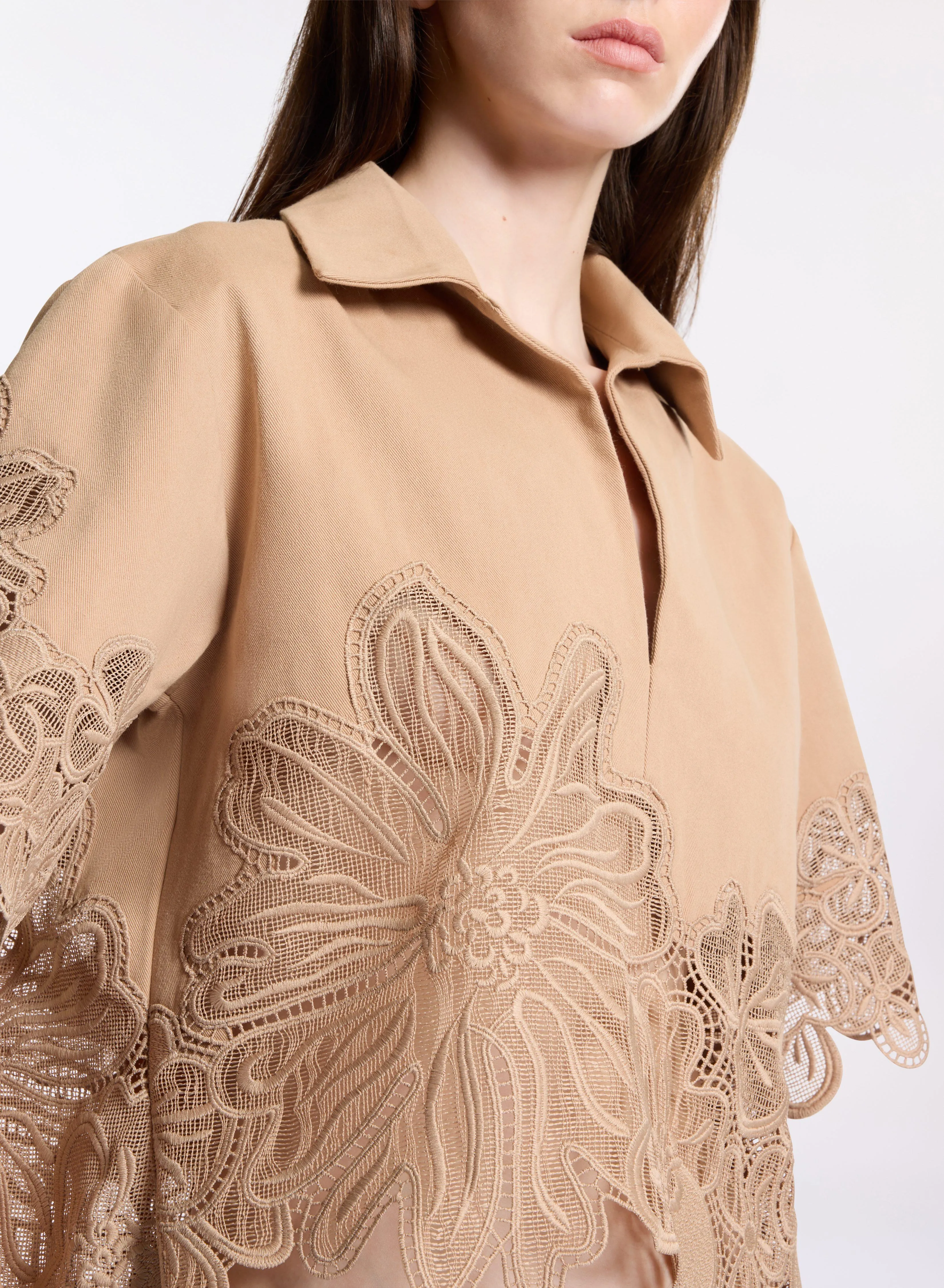 Embroidered Gabardine Top