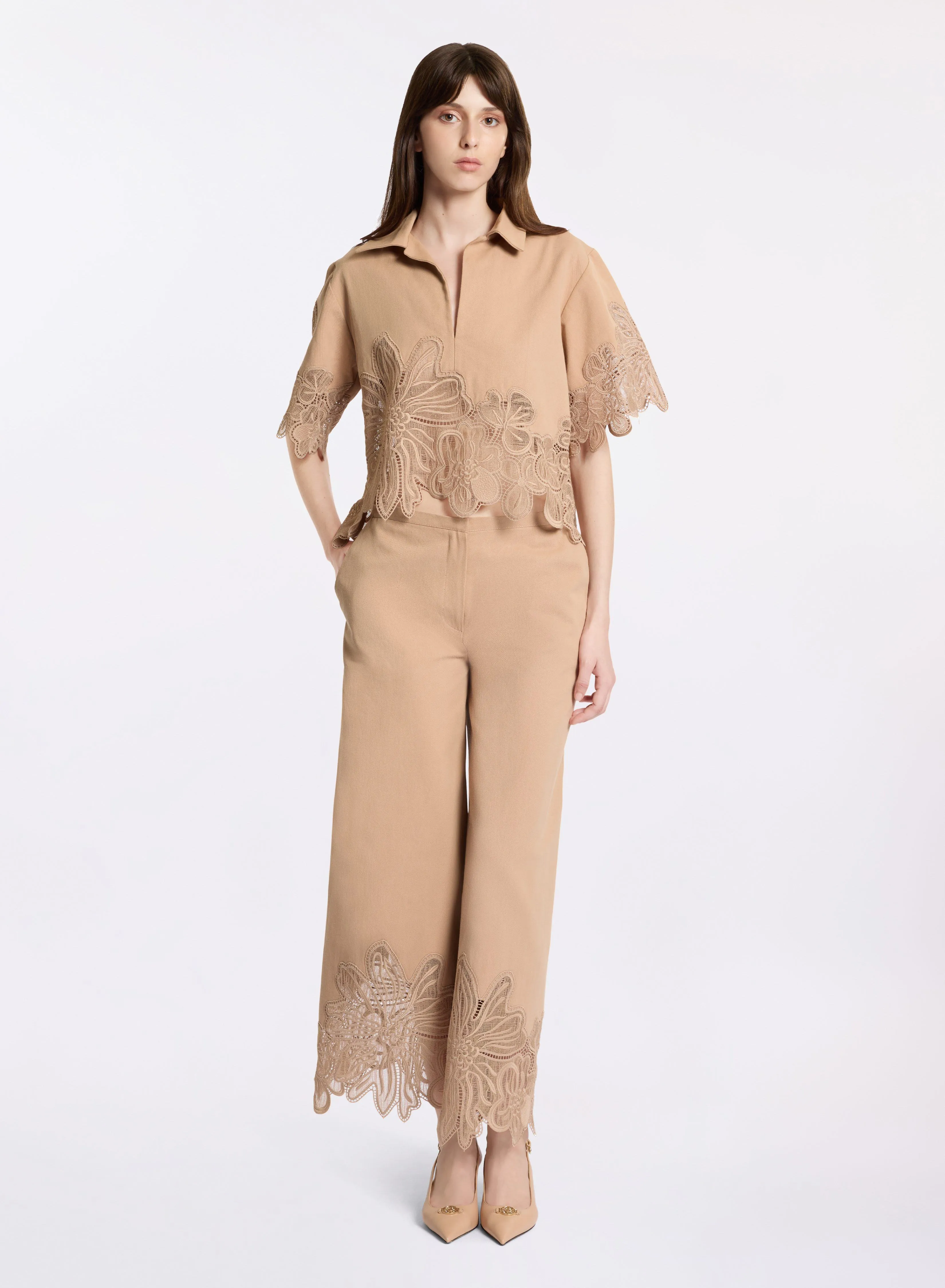 Embroidered Gabardine Top