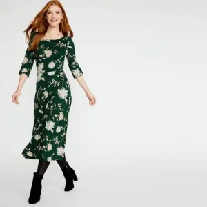 Evergreen Round Neck Fit and Flare Dress