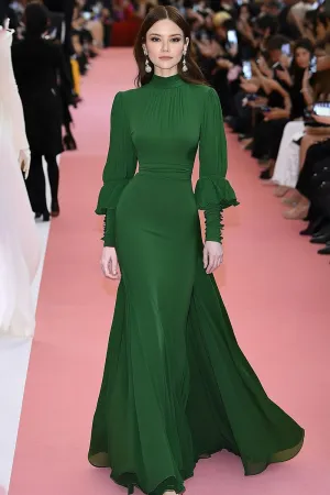 Green Mermaid Chiffon High Neck Gala Dress with Long Sleeves