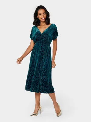 GWD Nadia Devore Velvet Teal Midi Dress