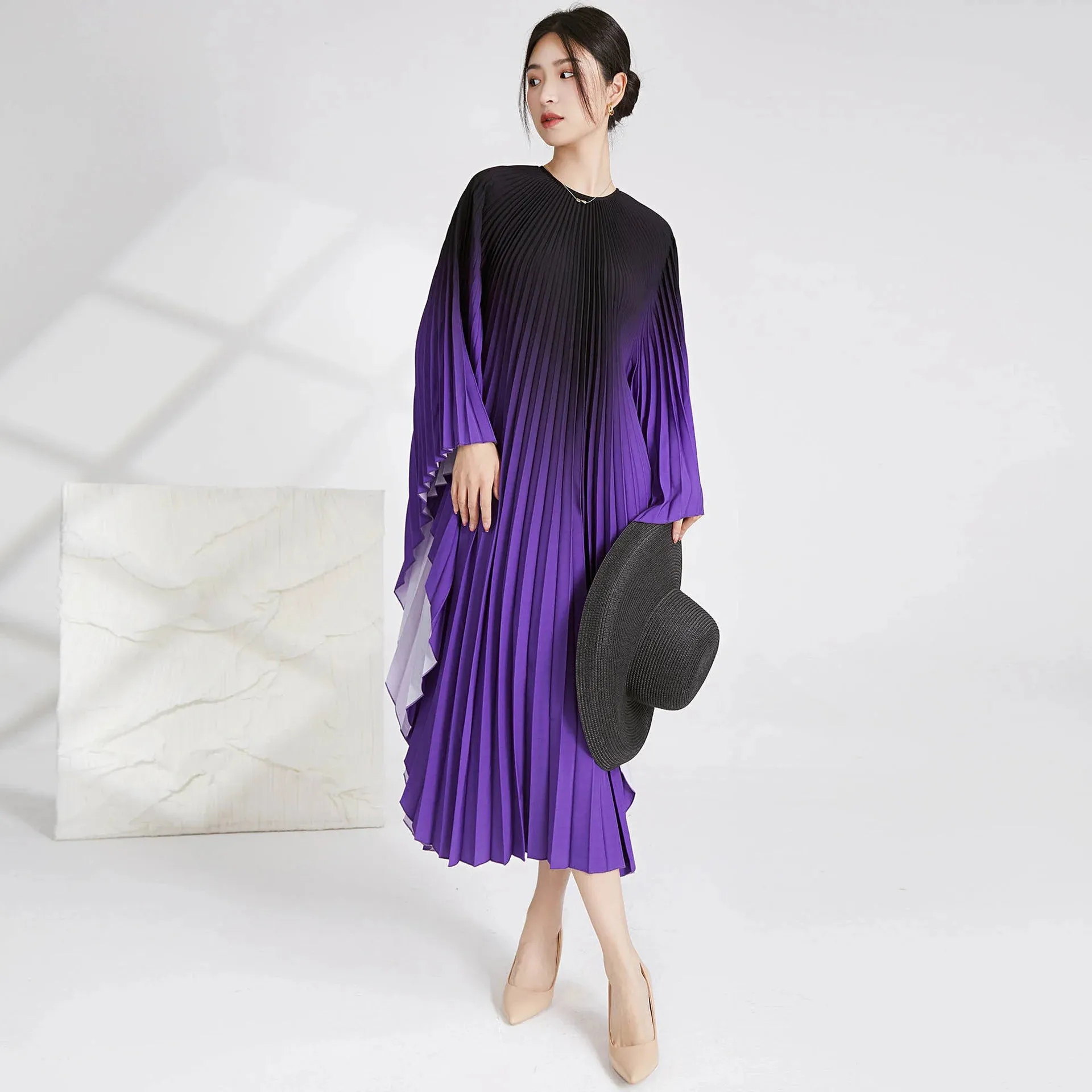 HEYFANCYSTYLE Ethereal Batwing Pleated Dress