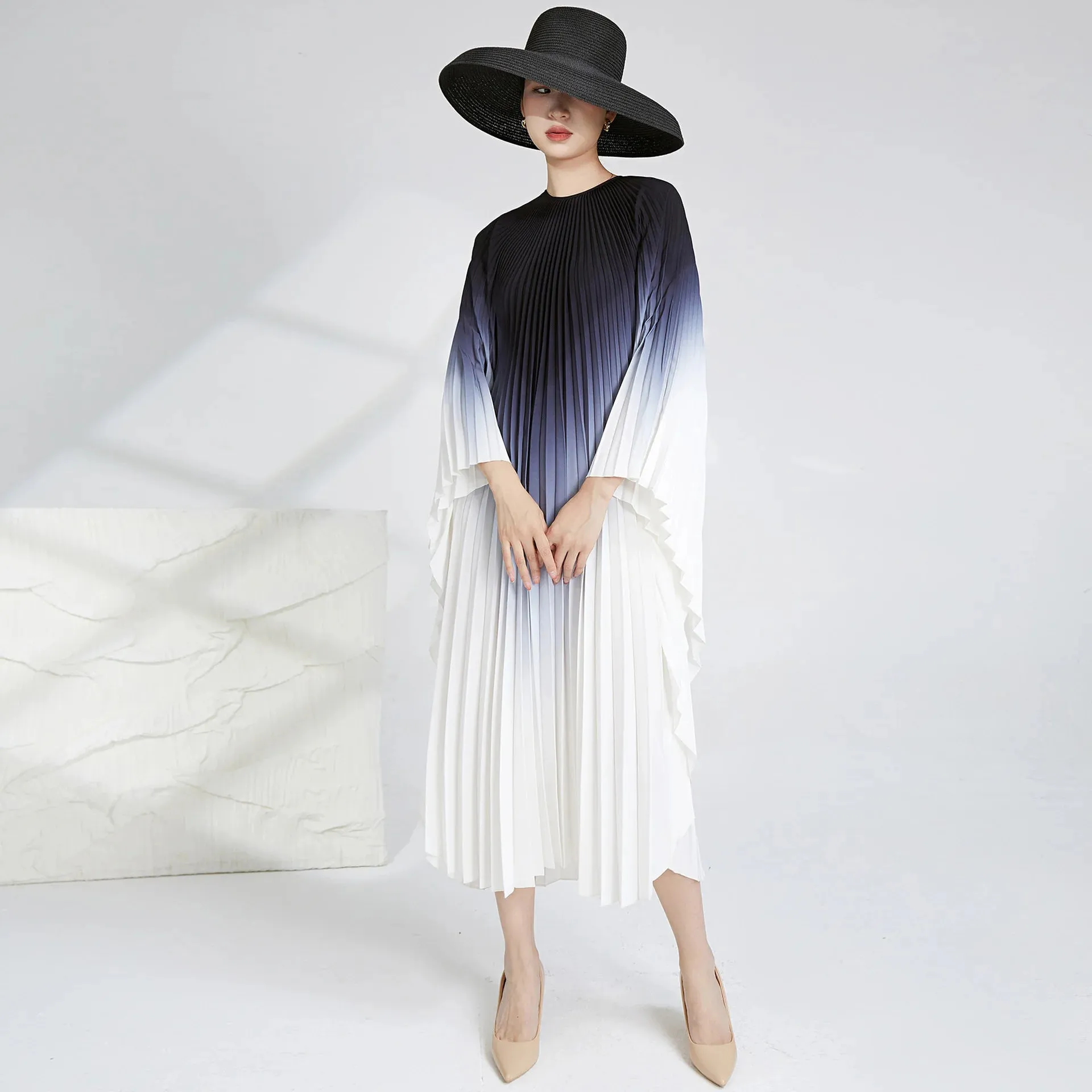 HEYFANCYSTYLE Ethereal Batwing Pleated Dress