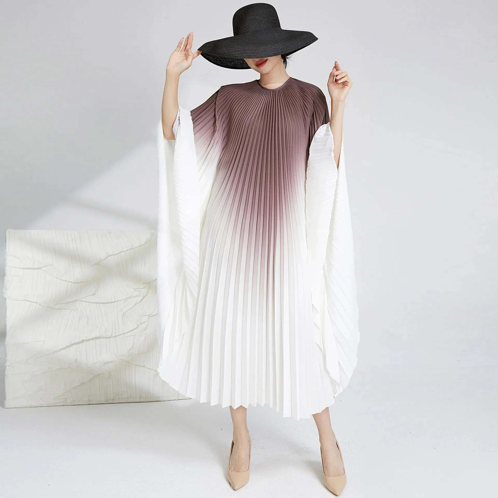 HEYFANCYSTYLE Ethereal Batwing Pleated Dress