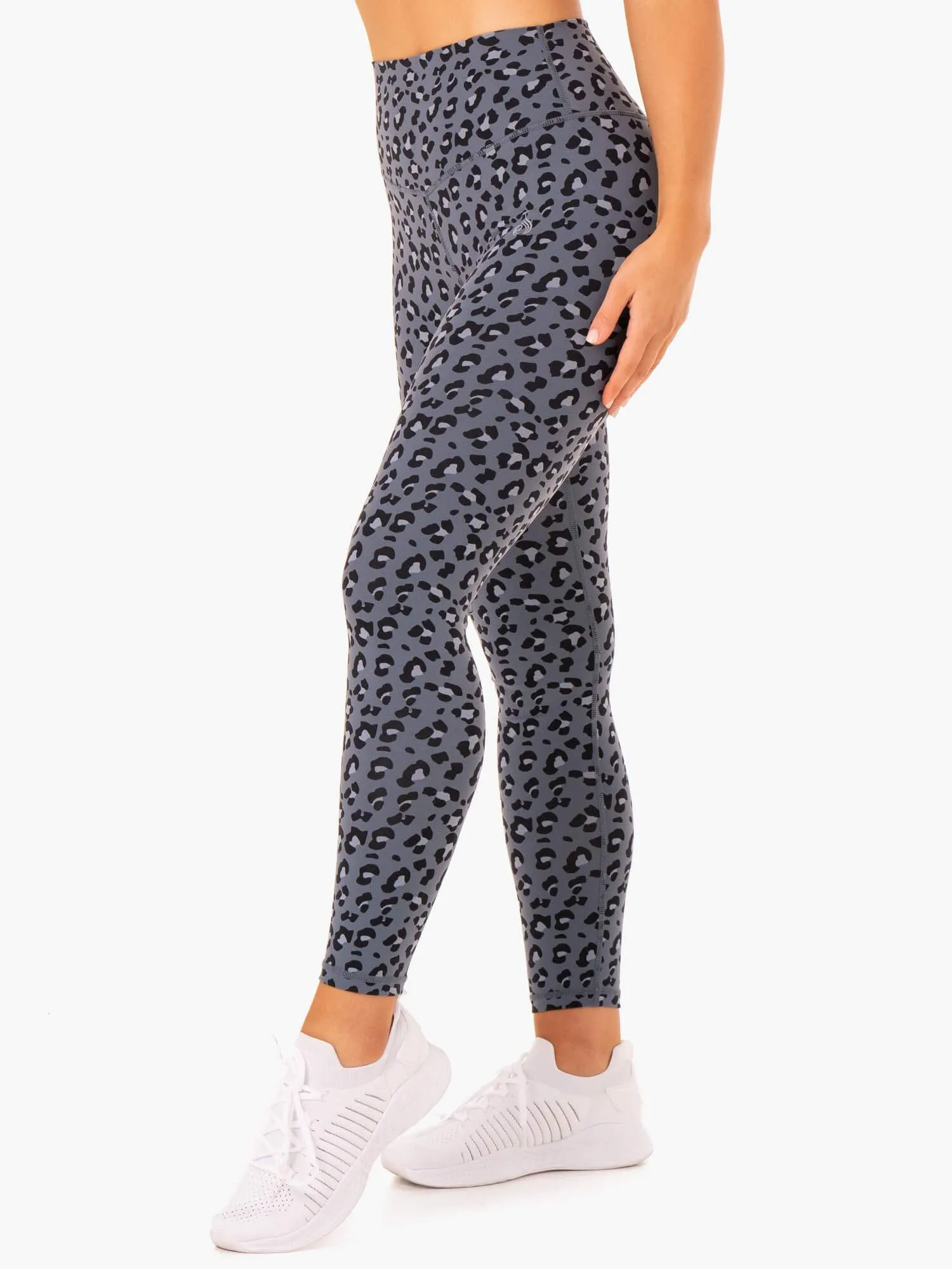 Hybrid Full Length Leggings - Steel Blue Leopard