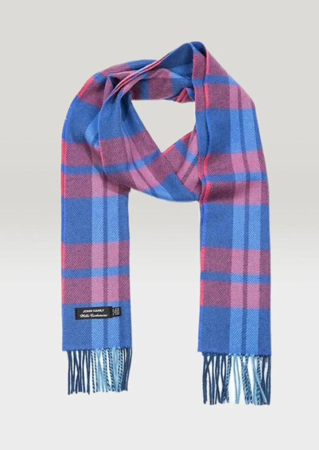 Irish Cashmere Wool Scarf Blue Pink Plaid