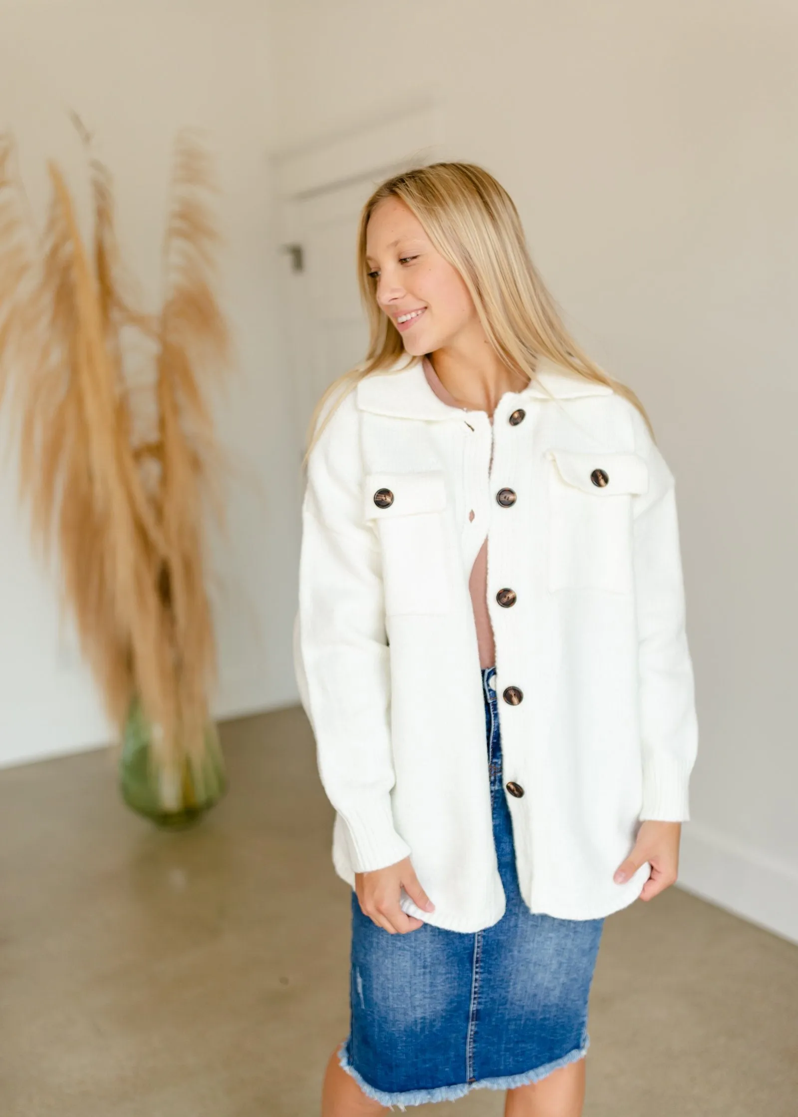 Ivory Button Down Sweater Jacket