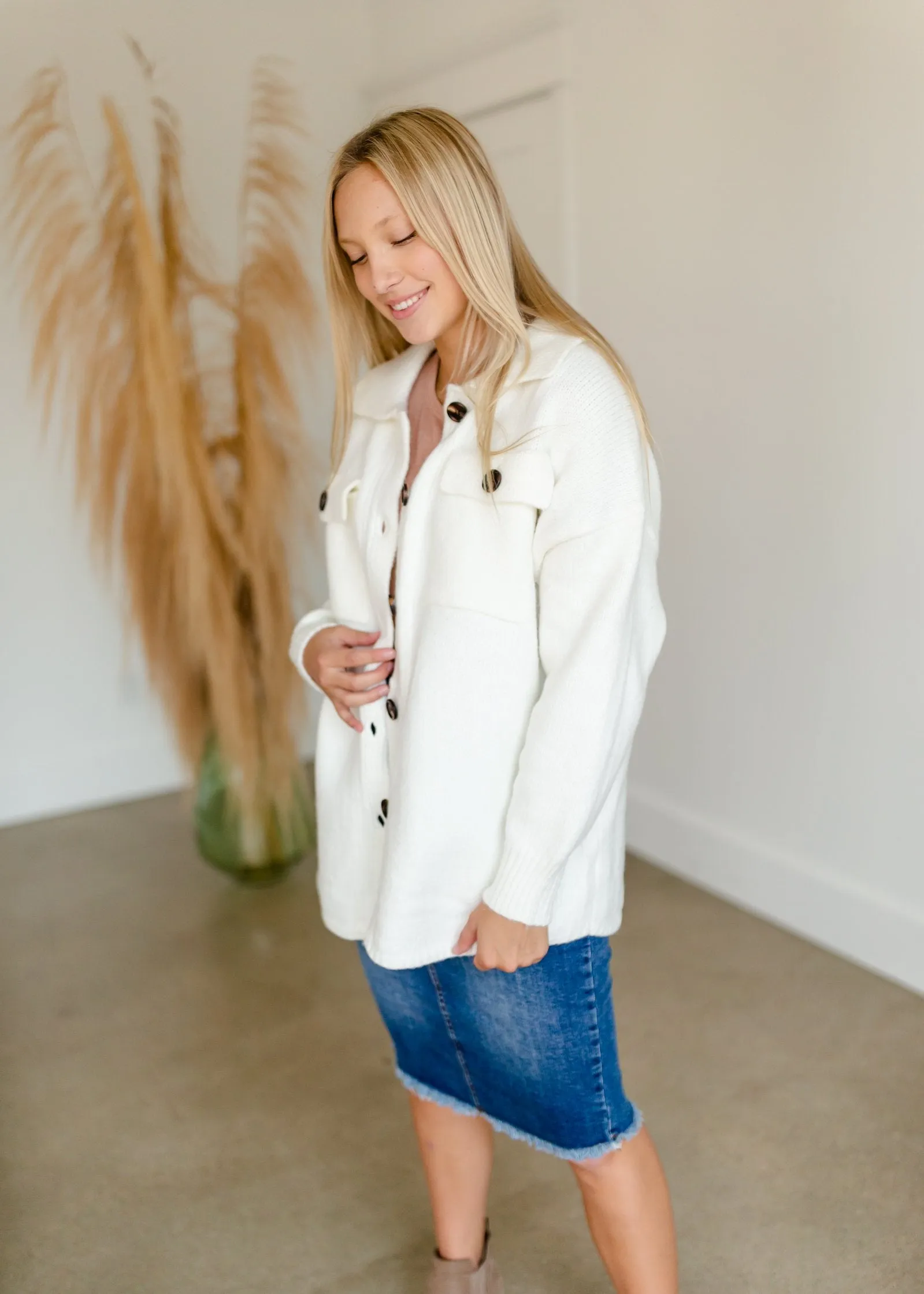 Ivory Button Down Sweater Jacket