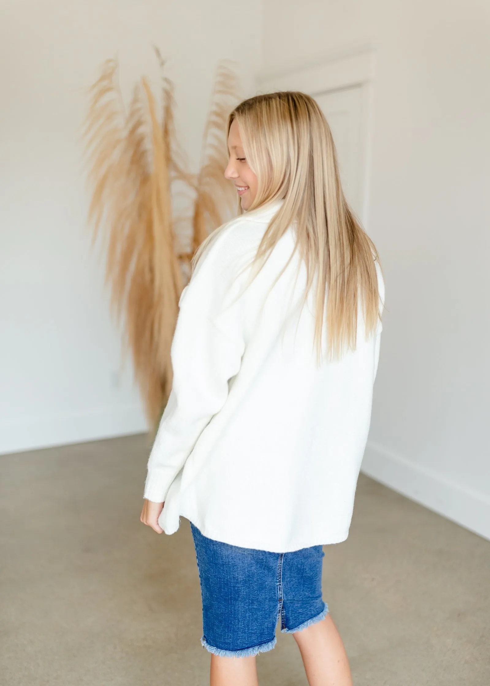 Ivory Button Down Sweater Jacket