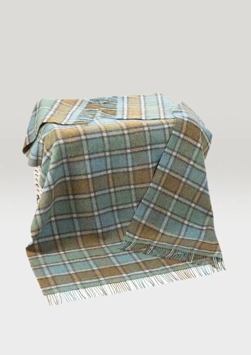 John Hanly Large Lichen Sea Green and Beige Plaid Blanket