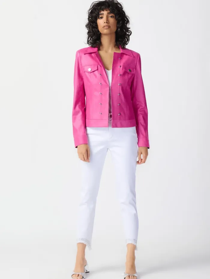 Joseph Ribkoff Pink Foiled Suede Jacket With Metal Trims 241911 Col 4243