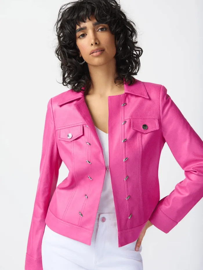 Joseph Ribkoff Pink Foiled Suede Jacket With Metal Trims 241911 Col 4243