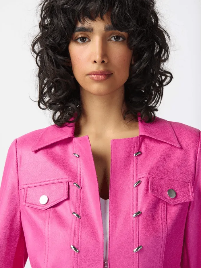 Joseph Ribkoff Pink Foiled Suede Jacket With Metal Trims 241911 Col 4243