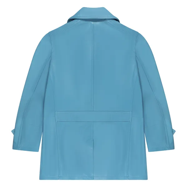 Kashani Powder Blue Double Breasted Lambskin 3/4 Trench Coat