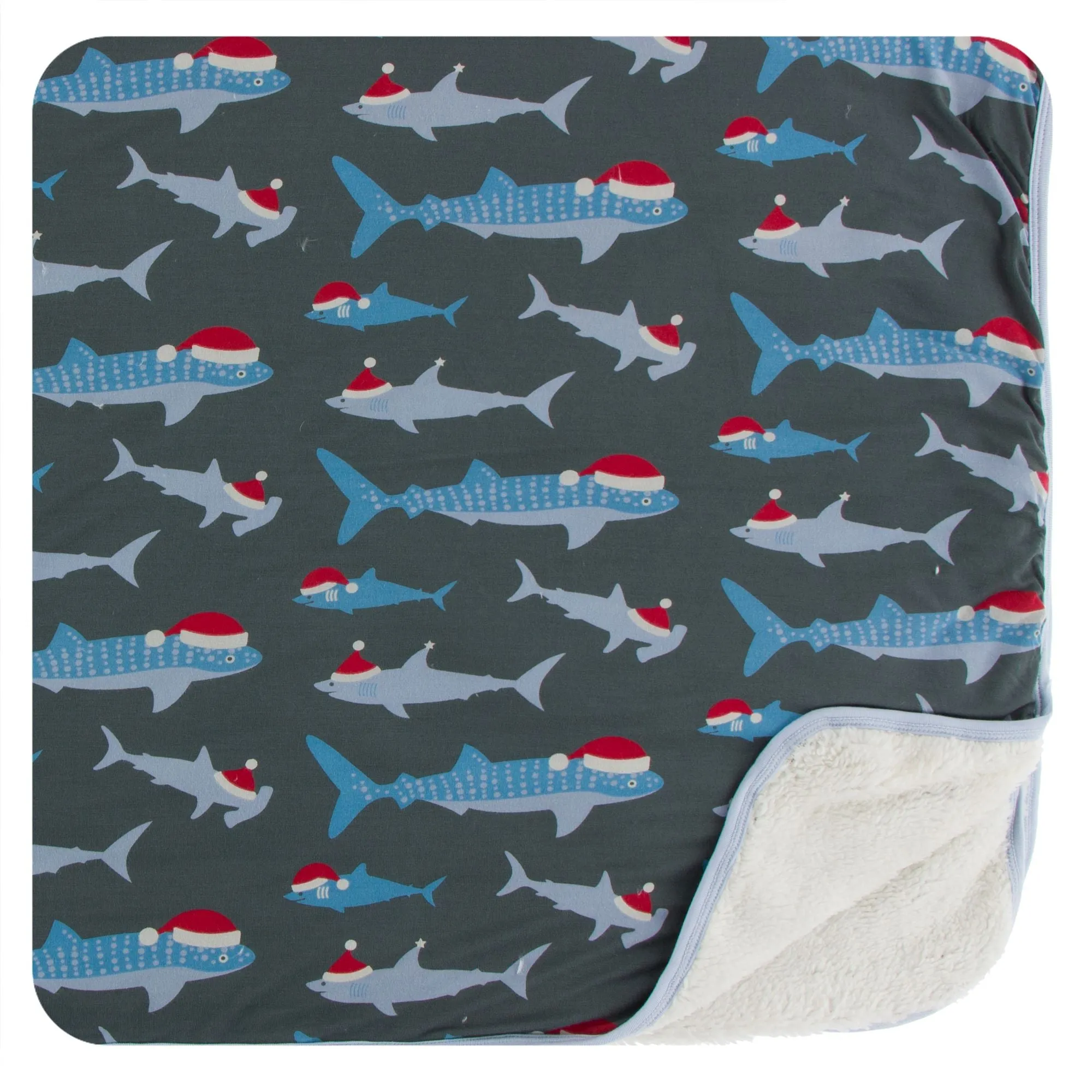 KicKee Pants Pewter Santa Sharks Sherpa-Lined Toddler Blanket