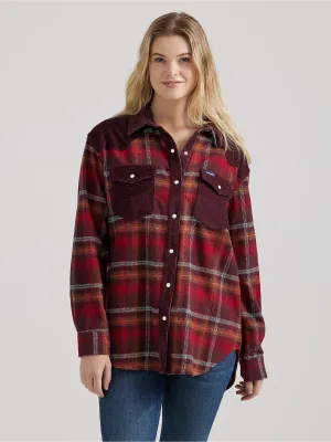 Ladies Wrangler Corduroy Flannel Contrast Western Snap Shirt - 112356643